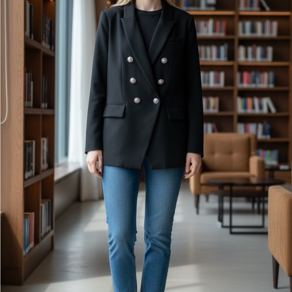 Express Women's Black Double-Breasted Blazer